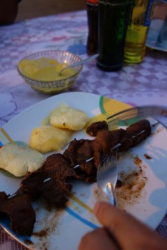 Grilled mystery meat in Nazca