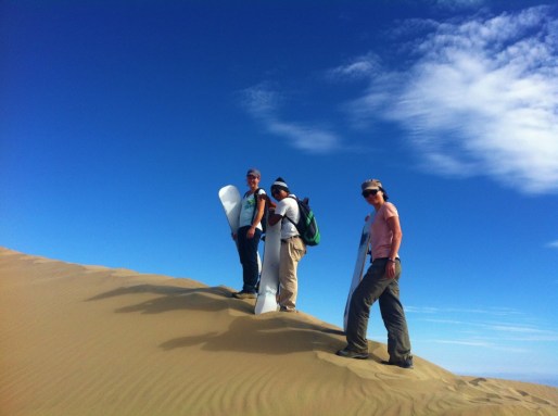 Climbing up the sand dunes on Cerro Blanco