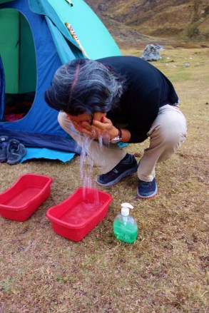 Warm water to wash up on Salkantary Trek to Machu Picchu, Peru