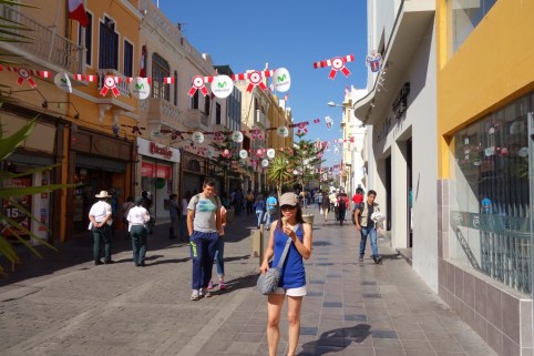 Eating ice cream on Calle Mercaderes in Arequipa, Peru