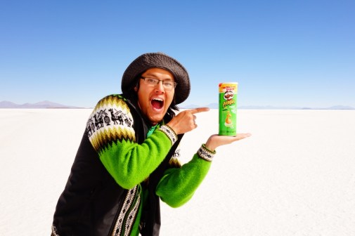 Ironic perspective shot on Salar De Uyuni