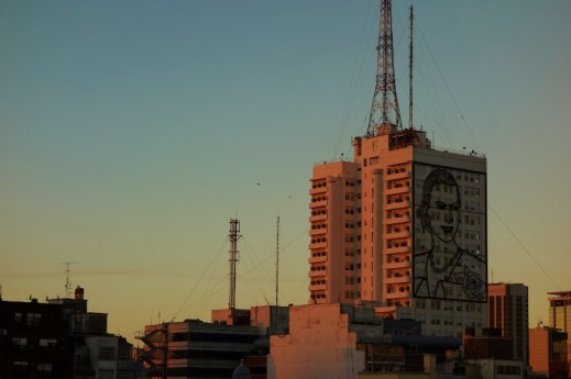The face of Evita on one of the buildings in Montserrat